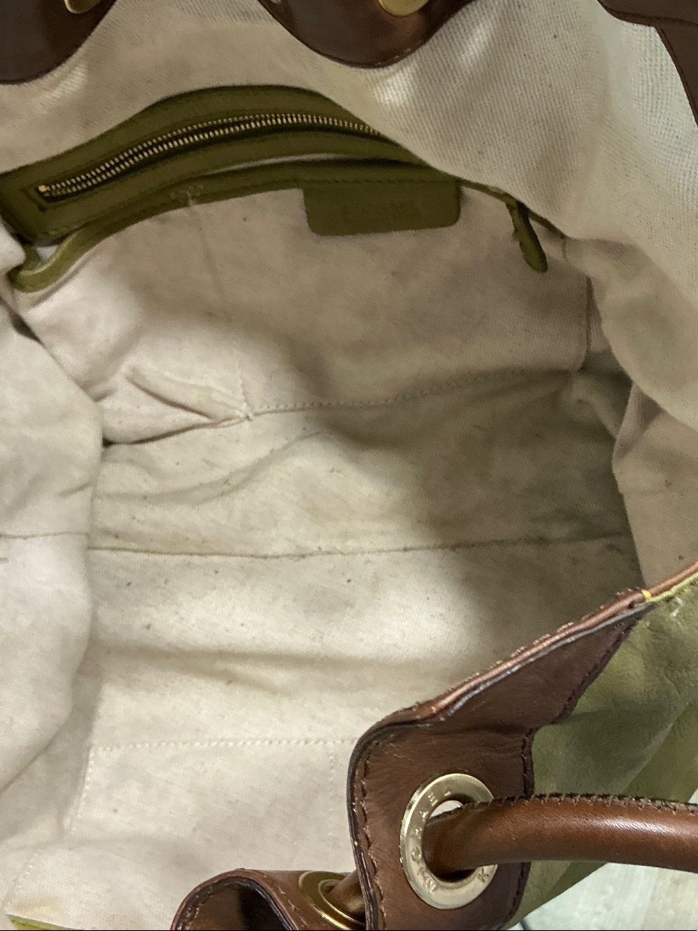 Michael Kors Olive and Brown Drawstring Shoulder Tote - Picture 4 of 13